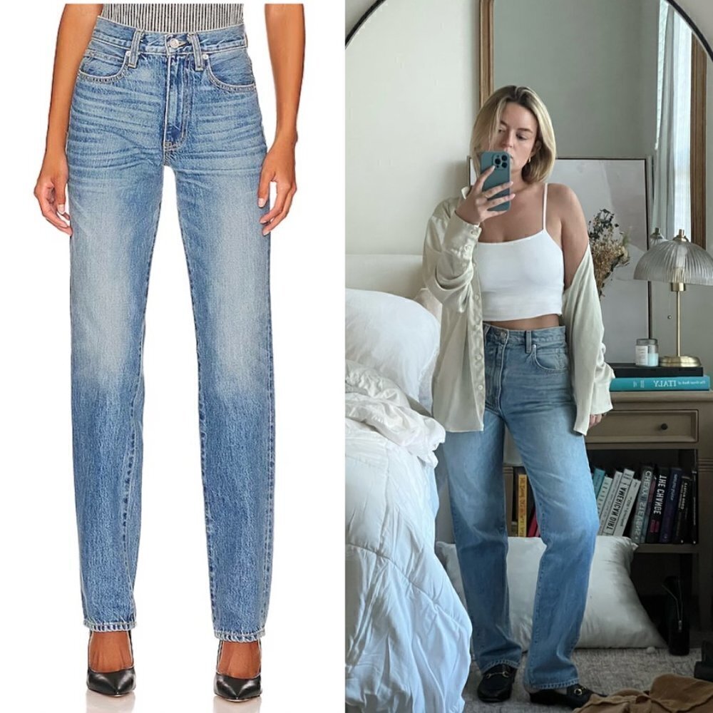 SLVRLAKE Sophie Ripped Mid Rise Straight Leg Jeans in All Or Nothing Size US 28